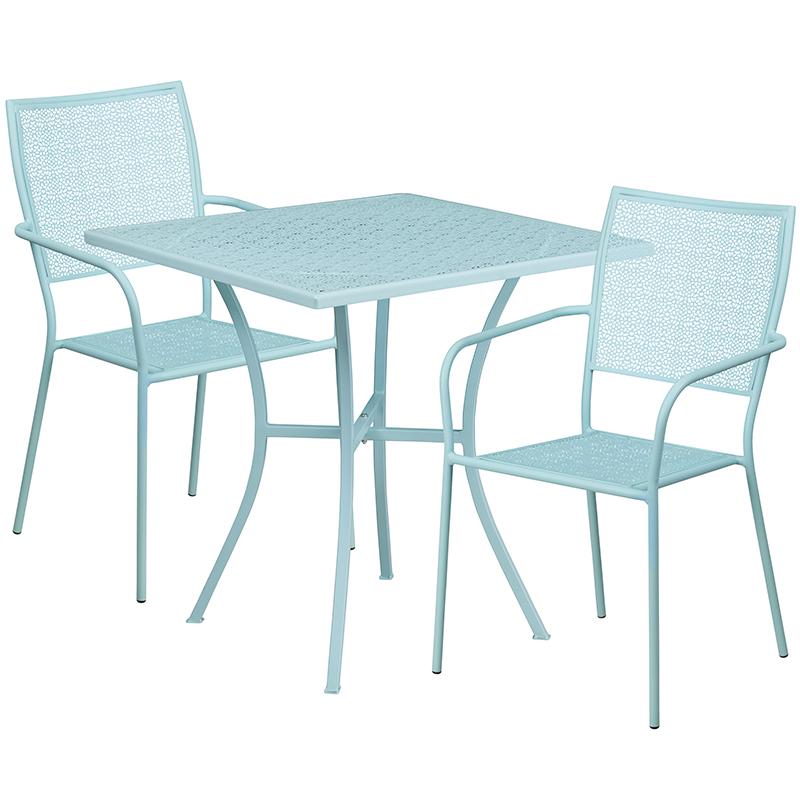 Flash Furniture 28” Square Sky Blue Indoor-Outdoor Steel Patio Table Set with 2 Square Back Chairs – CO-28SQ-02CHR2-SKY-GG Online