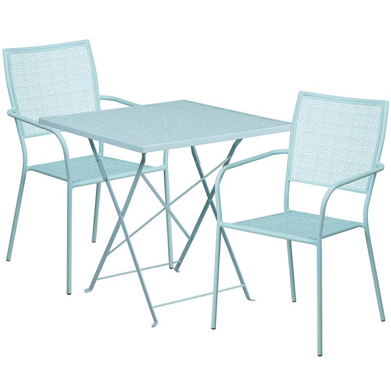 Flash Furniture 28” Square Sky Blue Indoor-Outdoor Steel Folding Patio Table Set with 2 Square Back Chairs – CO-28SQF-02CHR2-SKY-GG Online now