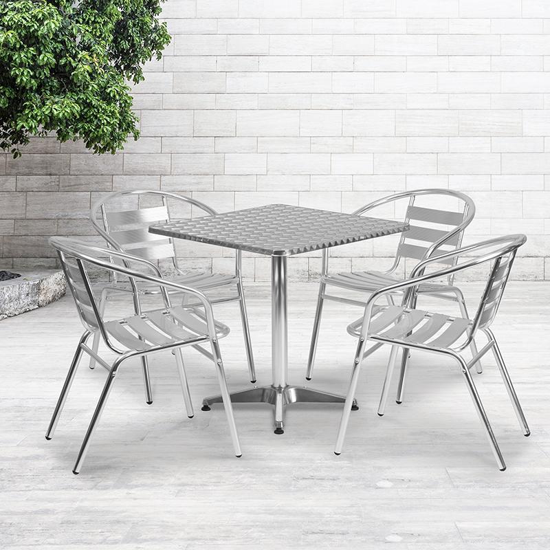 Flash Furniture 27.5” Square Aluminum Indoor-Outdoor Table Set with 4 Slat Back Chairs – TLH-ALUM-28SQ-017BCHR4-GG Online