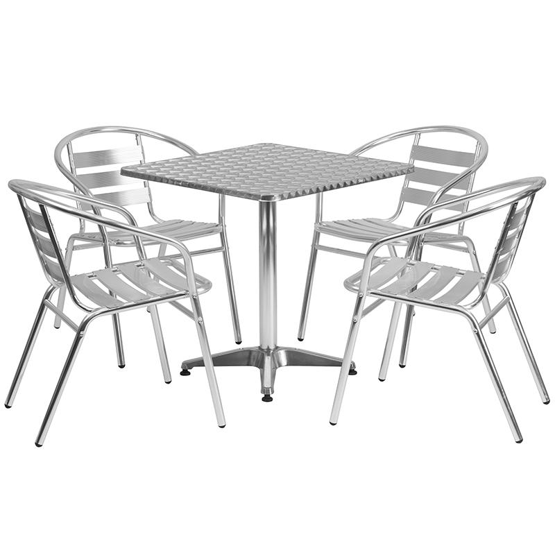 Flash Furniture 27.5” Square Aluminum Indoor-Outdoor Table Set with 4 Slat Back Chairs – TLH-ALUM-28SQ-017BCHR4-GG Online