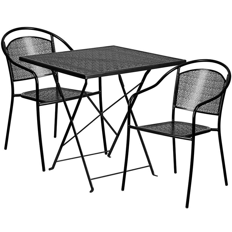 Flash Furniture 28” Square Black Indoor-Outdoor Steel Folding Patio Table Set with 2 Round Back Chairs – CO-28SQF-03CHR2-BK-GG Online Hot Sale