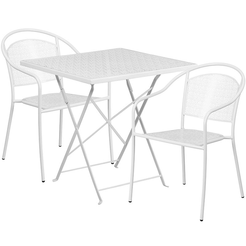 Flash Furniture 28” Square White Indoor-Outdoor Steel Folding Patio Table Set with 2 Round Back Chairs – CO-28SQF-03CHR2-WH-GG Online Sale