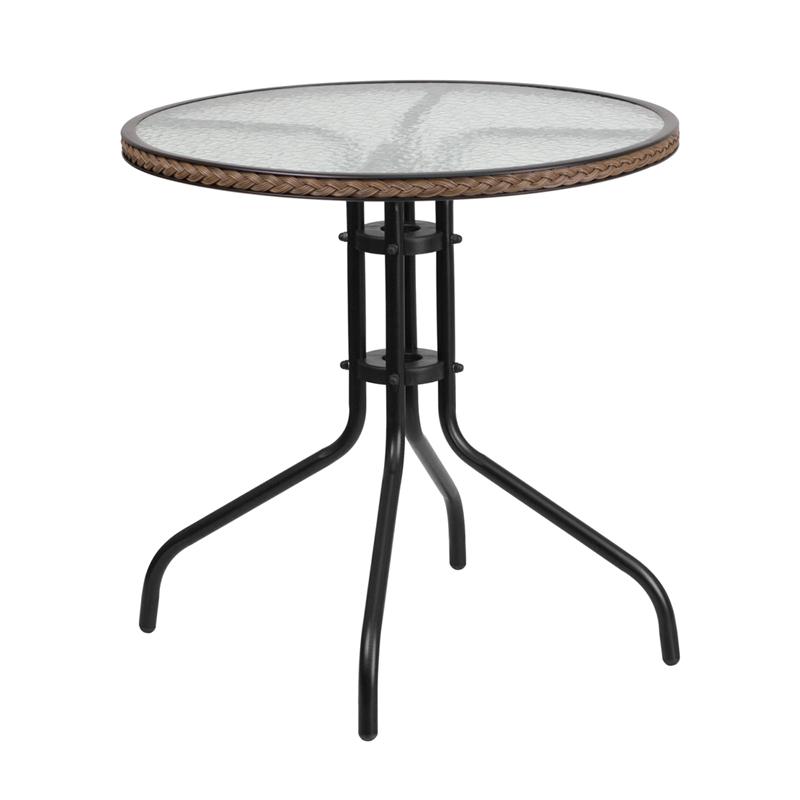 Flash Furniture 28” Round Tempered Glass Metal Table with Dark Brown Rattan Edging – TLH-087-DK-BN-GG Online