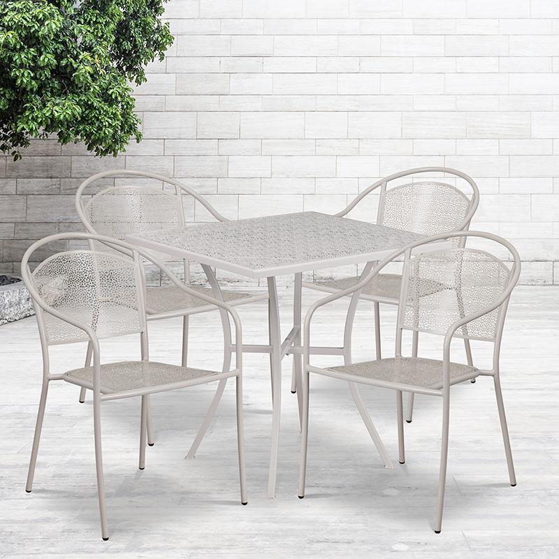 Flash Furniture 28” Square Light Gray Indoor-Outdoor Steel Patio Table Set with 4 Round Back Chairs – CO-28SQ-03CHR4-SIL-GG Online