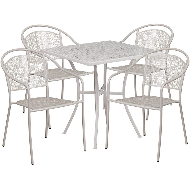 Flash Furniture 28” Square Light Gray Indoor-Outdoor Steel Patio Table Set with 4 Round Back Chairs – CO-28SQ-03CHR4-SIL-GG Online