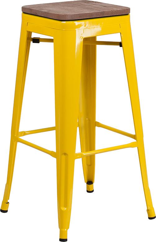 Flash Furniture 30″ High Backless Yellow Metal Barstool with Square Wood Seat – CH-31320-30-YL-WD-GG Online Hot Sale