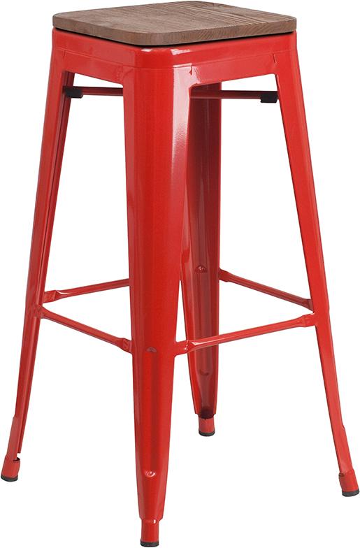 Flash Furniture 30″ High Backless Red Metal Barstool with Square Wood Seat – CH-31320-30-RED-WD-GG Supply
