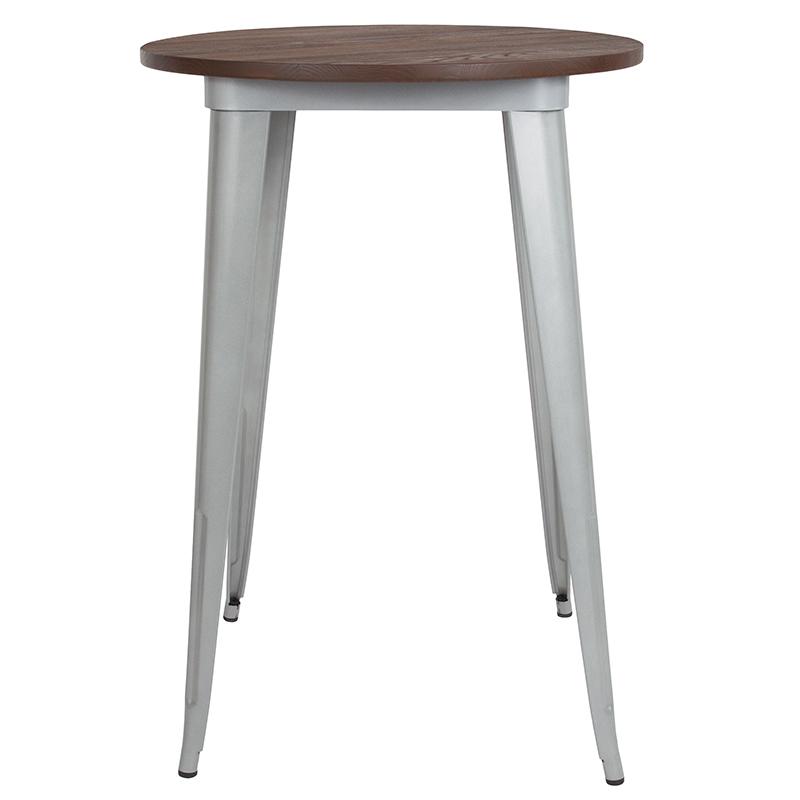 Flash Furniture 30″ Round Silver Metal Indoor Bar Height Table with Walnut Rustic Wood Top – CH-51090-40M1-SIL-GG Hot on Sale