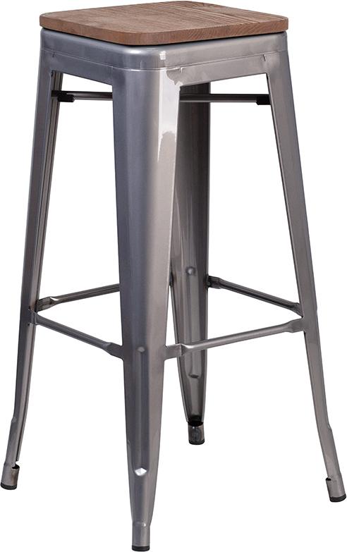 Flash Furniture 30″ High Backless Clear Coated Metal Barstool with Square Wood Seat – XU-DG-TP0004-30-WD-GG Discount