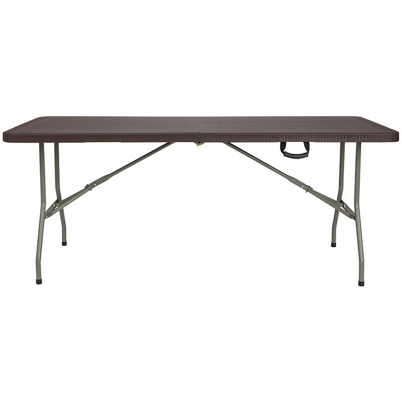 Flash Furniture 29”W x 71”L Bi-Fold Brown Rattan Plastic Folding Table – DAD-FT-180Z-GG Sale