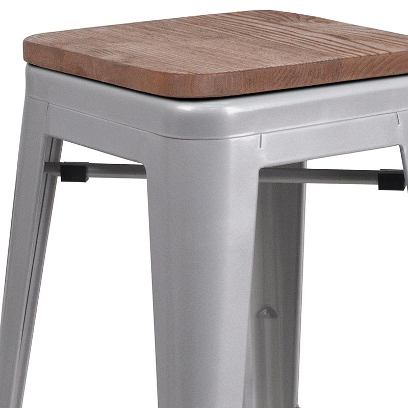 Flash Furniture 30″ High Backless Silver Metal Barstool with Square Wood Seat – CH-31320-30-SIL-WD-GG Hot on Sale