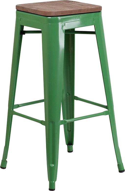 Flash Furniture 30″ High Backless Green Metal Barstool with Square Wood Seat – CH-31320-30-GN-WD-GG Fashion