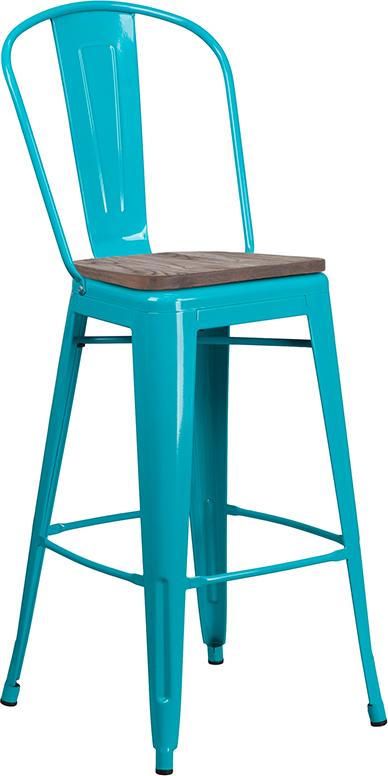 Flash Furniture 30″ High Crystal Teal-Blue Metal Barstool with Back and Wood Seat – ET-3534-30-CB-WD-GG Online now