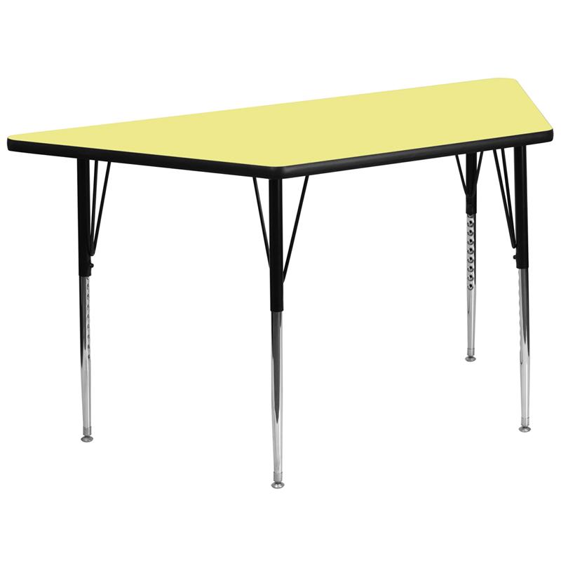 Flash Furniture 29.5”W x 57.25”L Trapezoid Yellow Thermal Laminate Activity Table – Standard Height Adjustable Legs – XU-A3060-TRAP-YEL-T-A-GG Discount