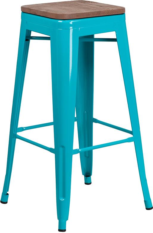 Flash Furniture 30″ High Backless Crystal Teal-Blue Barstool with Square Wood Seat – ET-BT3503-30-CB-WD-GG Online now