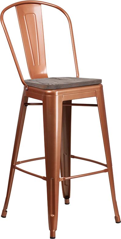 Flash Furniture 30″ High Copper Metal Barstool with Back and Wood Seat – ET-3534-30-POC-WD-GG on Sale