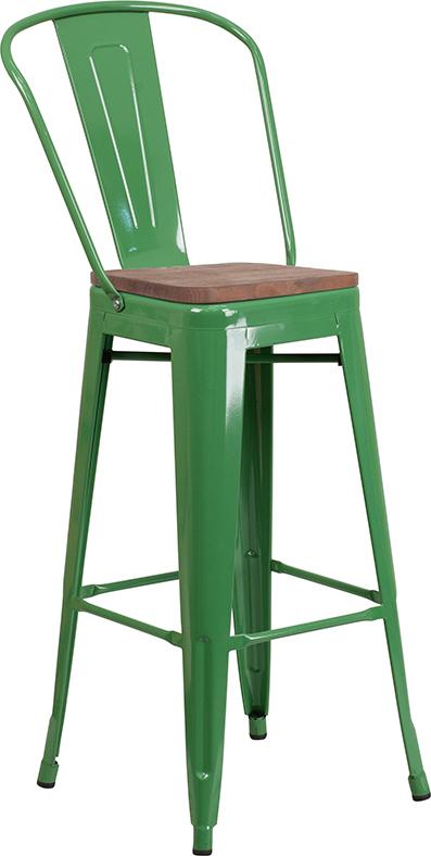 Flash Furniture 30″ High Green Metal Barstool with Back and Wood Seat – CH-31320-30GB-GN-WD-GG Fashion