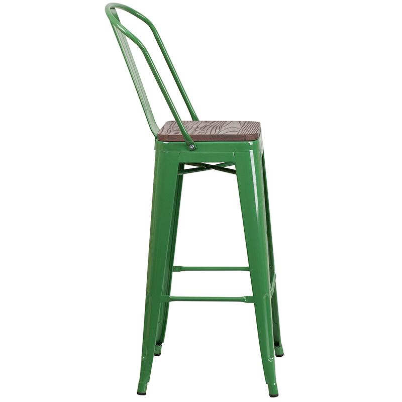Flash Furniture 30″ High Green Metal Barstool with Back and Wood Seat – CH-31320-30GB-GN-WD-GG Fashion