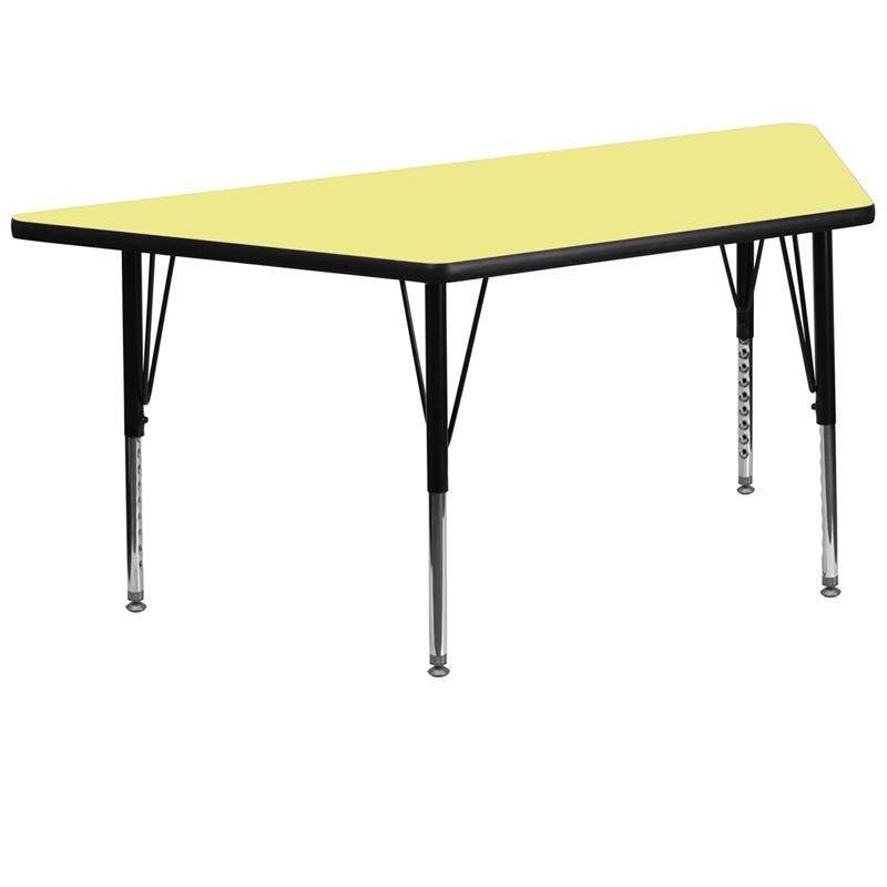 Flash Furniture 29.5”W x 57.25”L Trapezoid Yellow Thermal Laminate Activity Table – Height Adjustable Short Legs – XU-A3060-TRAP-YEL-T-P-GG on Sale