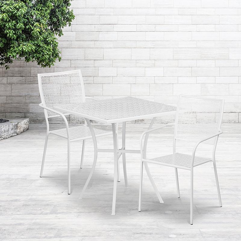 Flash Furniture 28” Square White Indoor-Outdoor Steel Patio Table Set with 2 Square Back Chairs – CO-28SQ-02CHR2-WH-GG Sale