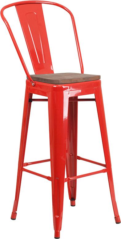 Flash Furniture 30″ High Red Metal Barstool with Back and Wood Seat – CH-31320-30GB-RED-WD-GG Sale