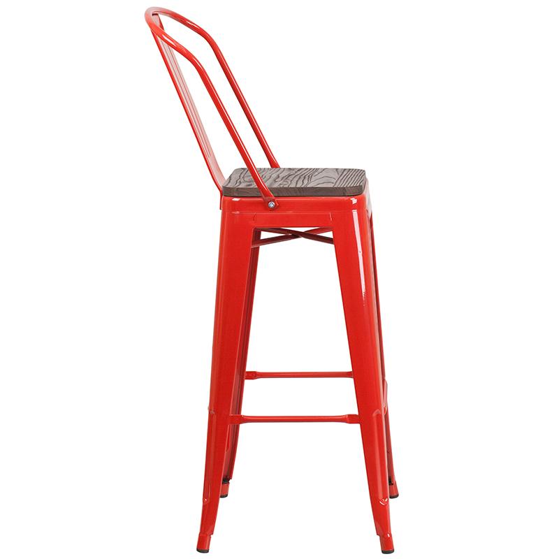 Flash Furniture 30″ High Red Metal Barstool with Back and Wood Seat – CH-31320-30GB-RED-WD-GG Sale