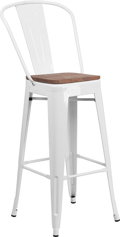Flash Furniture 30″ High White Metal Barstool with Back and Wood Seat – CH-31320-30GB-WH-WD-GG Sale