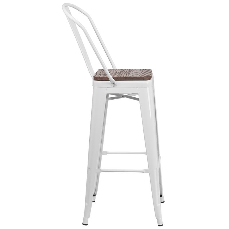 Flash Furniture 30″ High White Metal Barstool with Back and Wood Seat – CH-31320-30GB-WH-WD-GG Sale