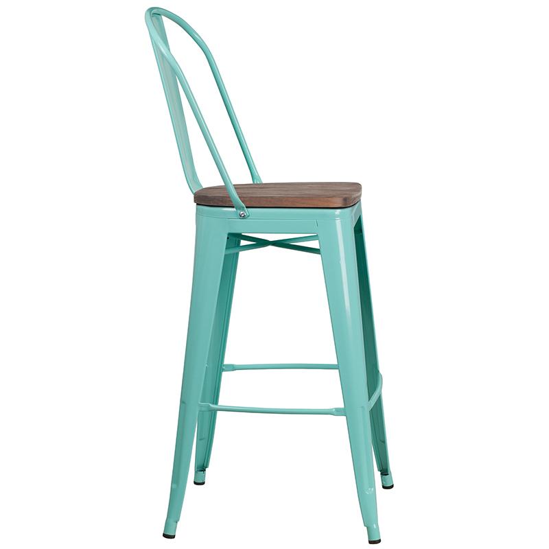 Flash Furniture 30″ High Mint Green Metal Barstool with Back and Wood Seat – ET-3534-30-MINT-WD-GG Online Hot Sale