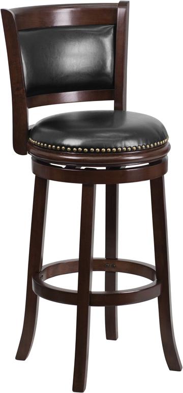 Flash Furniture 29” High Cappuccino Wood Barstool with Panel Back and Black Leather Swivel Seat – TA-61029-CA-GG Sale