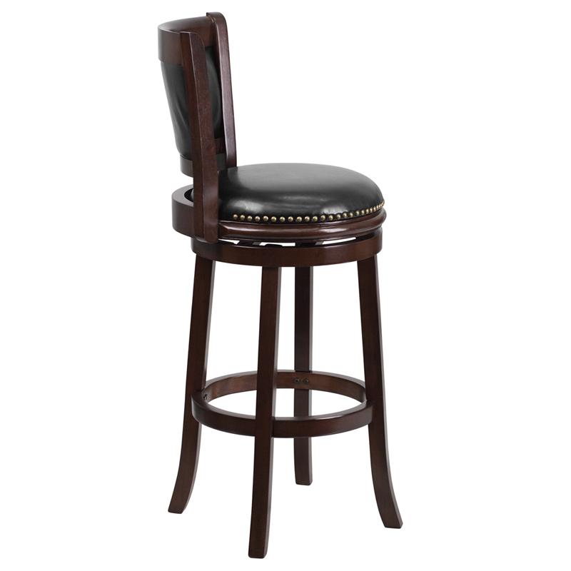 Flash Furniture 29” High Cappuccino Wood Barstool with Panel Back and Black Leather Swivel Seat – TA-61029-CA-GG Sale