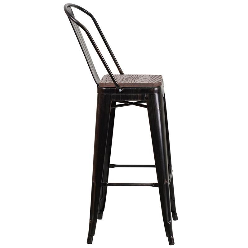 Flash Furniture 30″ High Black-Antique Gold Metal Barstool with Back and Wood Seat – CH-31320-30GB-BQ-WD-GG Online Hot Sale