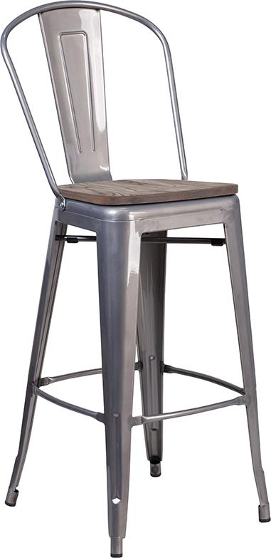 Flash Furniture 30″ High Clear Coated Barstool with Back and Wood Seat – XU-DG-TP001B-30-WD-GG Supply