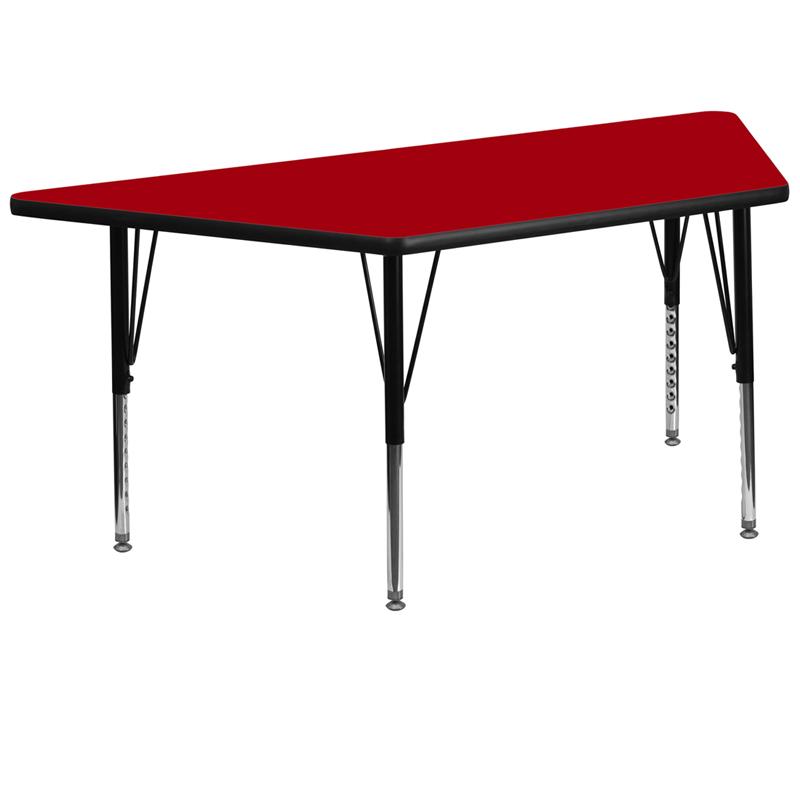 Flash Furniture 29.5”W x 57.25”L Trapezoid Red Thermal Laminate Activity Table – Height Adjustable Short Legs – XU-A3060-TRAP-RED-T-P-GG Online Hot Sale