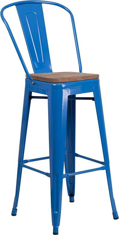 Flash Furniture 30″ High Blue Metal Barstool with Back and Wood Seat – CH-31320-30GB-BL-WD-GG Online