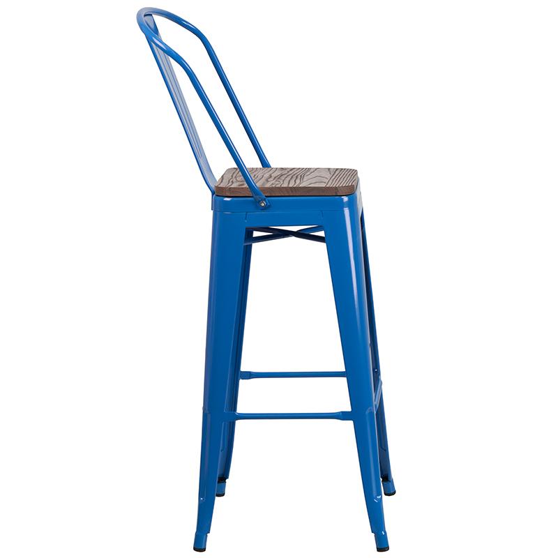 Flash Furniture 30″ High Blue Metal Barstool with Back and Wood Seat – CH-31320-30GB-BL-WD-GG Online