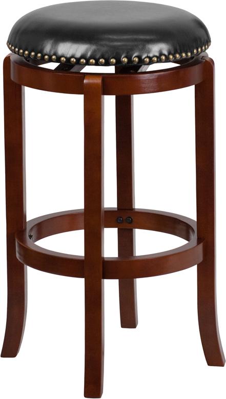 Flash Furniture 29” High Backless Light Cherry Wood Barstool with Black Leather Swivel Seat – TA-68929-LC-GG on Sale