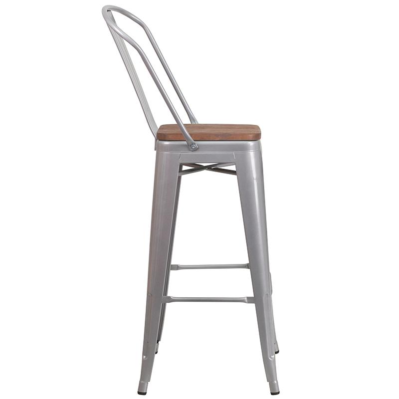 Flash Furniture 30″ High Silver Metal Barstool with Back and Wood Seat – CH-31320-30GB-SIL-WD-GG on Sale