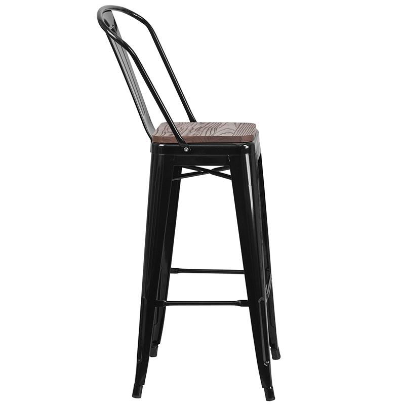 Flash Furniture 30″ High Black Metal Barstool with Back and Wood Seat – CH-31320-30GB-BK-WD-GG Supply