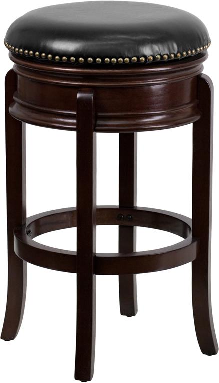 Flash Furniture 29” High Backless Cappuccino Wood Barstool with Carved Apron and Black Leather Swivel Seat – TA-68829-CA-GG Online