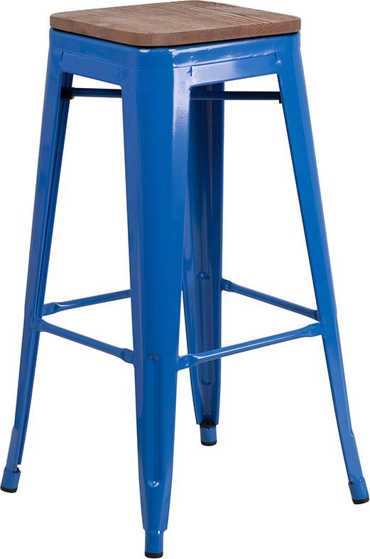 Flash Furniture 30″ High Backless Blue Metal Barstool with Square Wood Seat – CH-31320-30-BL-WD-GG Discount