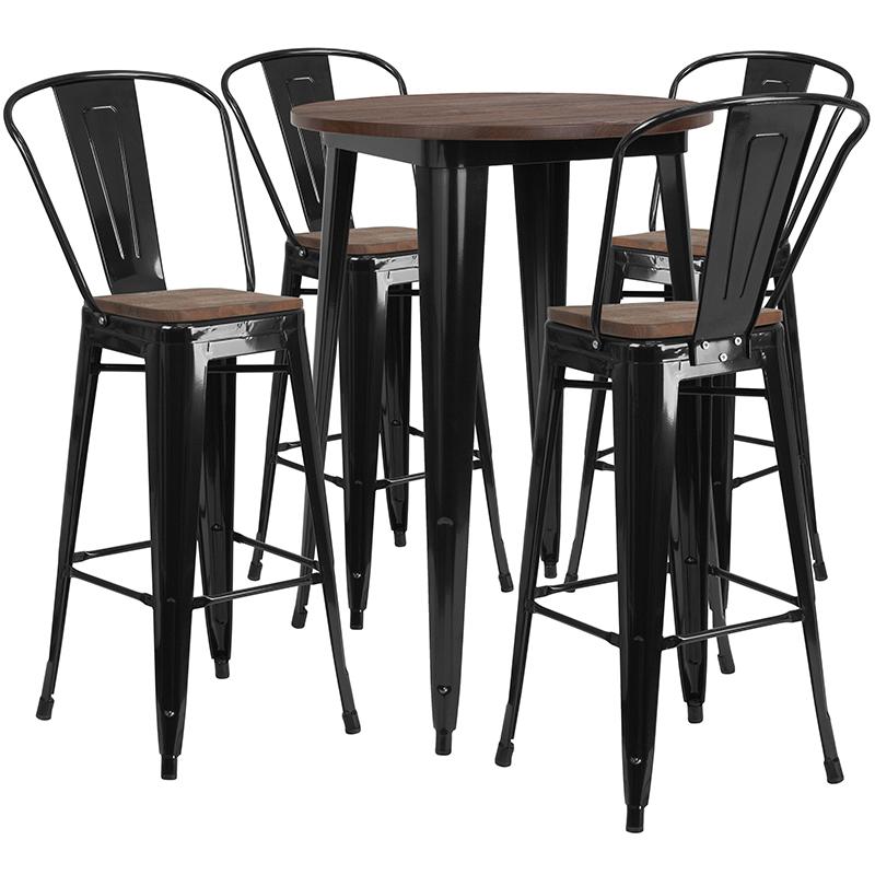 Flash Furniture 30″ Round Black Metal Bar Table Set with Wood Top and 4 Stools – CH-WD-TBCH-25-GG on Sale