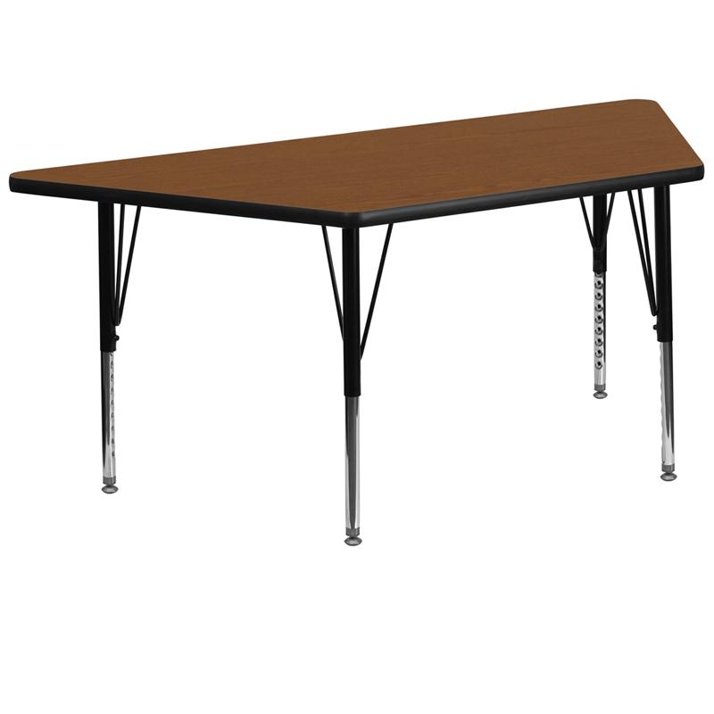 Flash Furniture 29.5”W x 57.25”L Trapezoid Oak HP Laminate Activity Table – Height Adjustable Short Legs – XU-A3060-TRAP-OAK-H-P-GG Supply