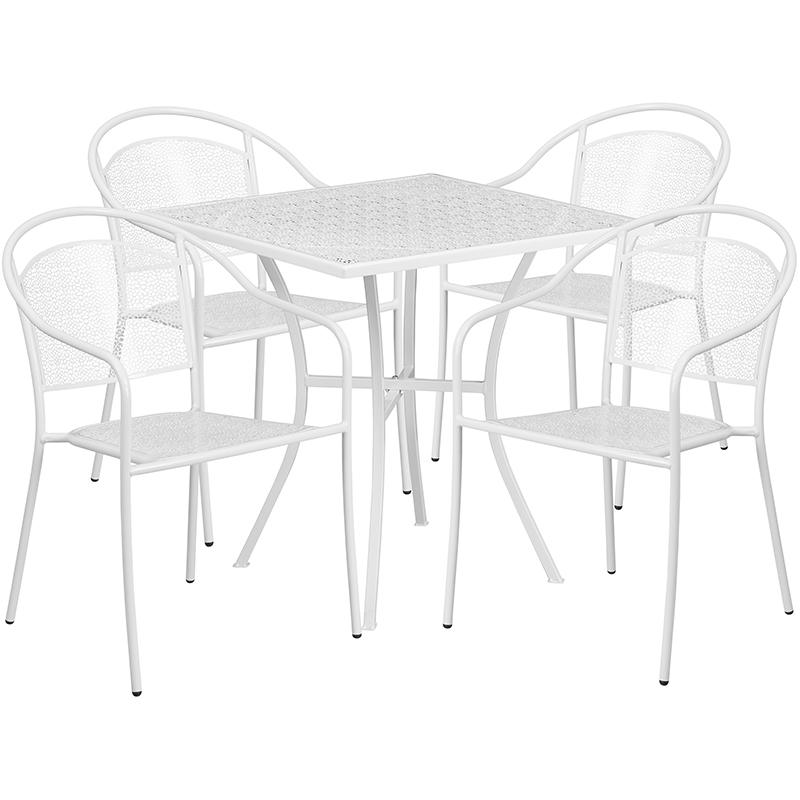 Flash Furniture 28” Square White Indoor-Outdoor Steel Patio Table Set with 4 Round Back Chairs – CO-28SQ-03CHR4-WH-GG Hot on Sale