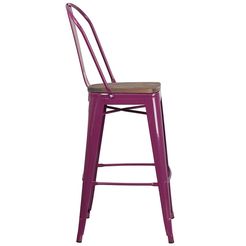 Flash Furniture 30″ High Purple Metal Barstool with Back and Wood Seat – ET-3534-30-PUR-WD-GG Online Sale