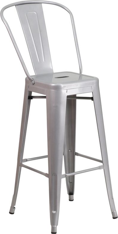 Flash Furniture 30” High Silver Metal Indoor-Outdoor Barstool with Back – CH-31320-30GB-SIL-GG Hot on Sale