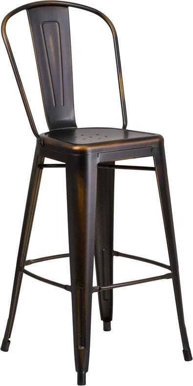 Flash Furniture 30” High Distressed Copper Metal Indoor-Outdoor Barstool with Back – ET-3534-30-COP-GG Online Sale