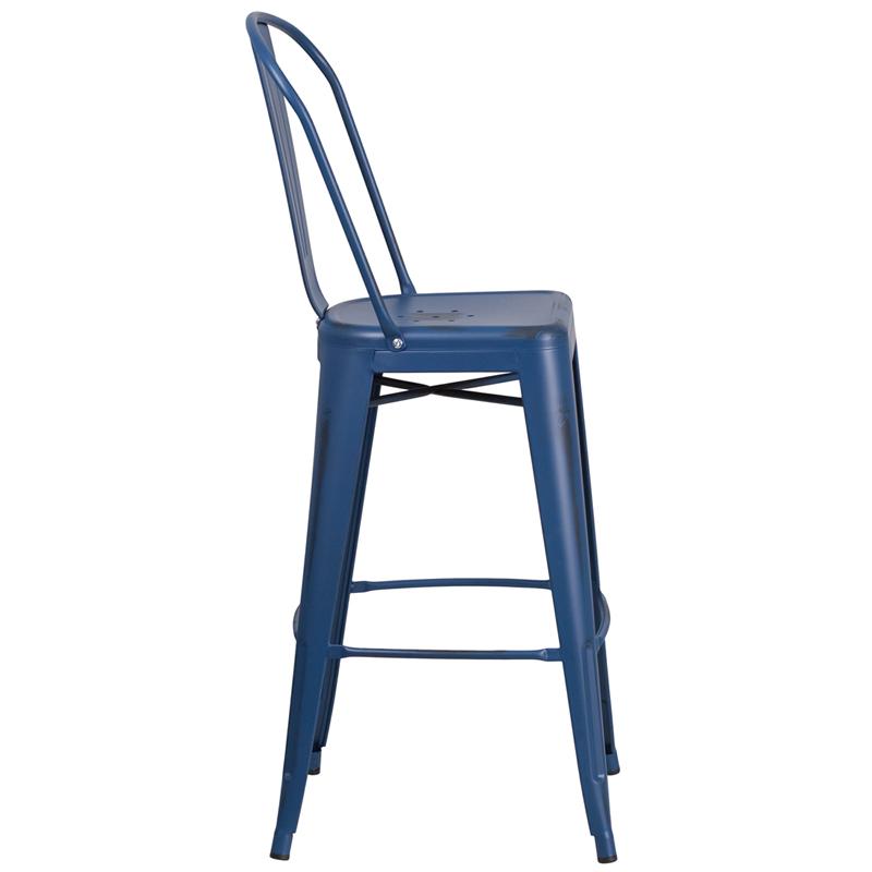 Flash Furniture 30” High Distressed Antique Blue Metal Indoor-Outdoor Barstool with Back – ET-3534-30-AB-GG Online