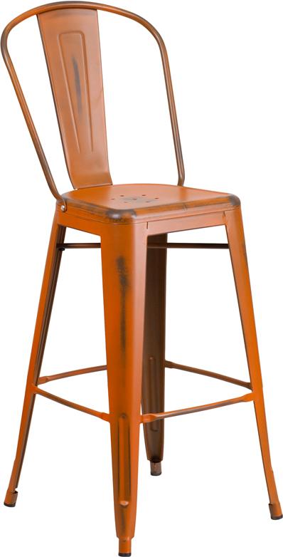 Flash Furniture 30” High Distressed Orange Metal Indoor-Outdoor Barstool with Back – ET-3534-30-OR-GG Hot on Sale