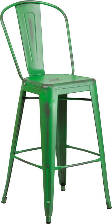 Flash Furniture 30” High Distressed Green Metal Indoor-Outdoor Barstool with Back – ET-3534-30-GN-GG Discount